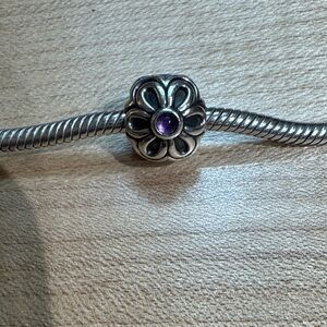 Retired Pandora Amethyst Flower Clip Charm